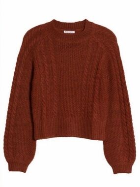Reformation Alpaca Chocolate Brown Cable Crewneck Sweater